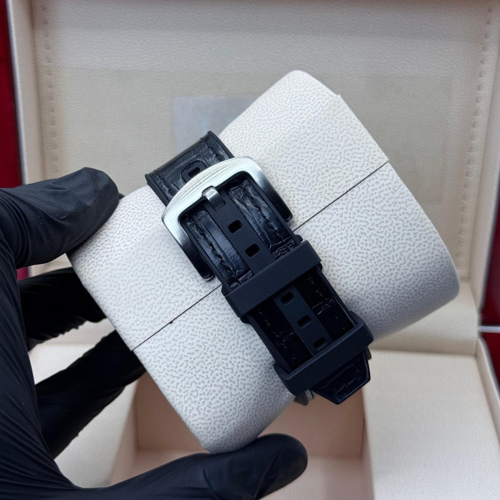 Frank Muller Black Leather Strap with  white diamond dail