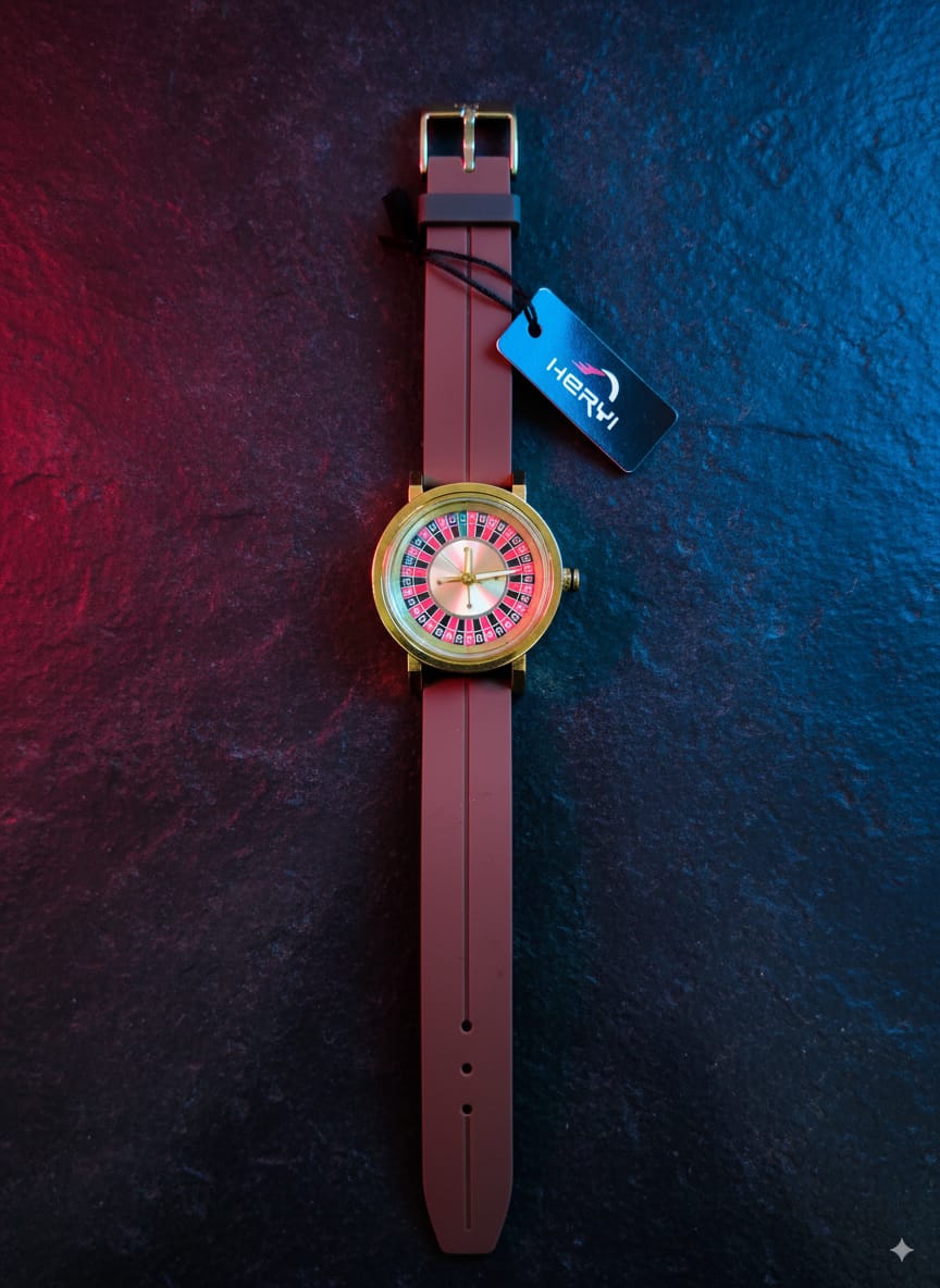 Casino watch with golden dail &  brown strap