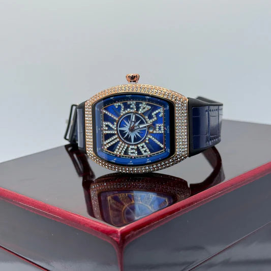 Frank Muller Blue Leather strap with  Golden Diamond  Dail
